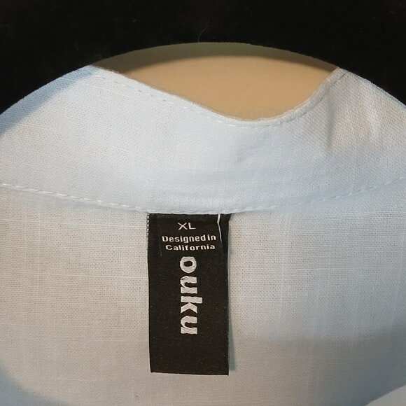 Men's Linen & Cotton Blend Short Sleeve Button Down Shirt Blue Size XL - Picture 3 of 4